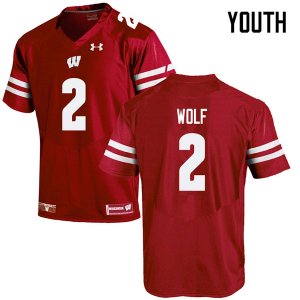 Youth Wisconsin Badgers NCAA #2 Chase Wolf Red Authentic Under Armour Stitched College Football Jersey US31B24BU